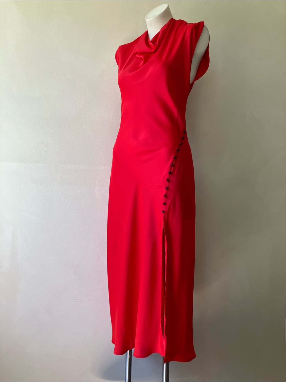 Anthropologie Maeve | Cowl Neck Silky Button Slit Side Midi Dress